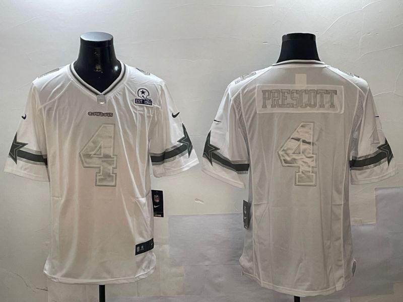 Men Dallas Cowboys #4 Prescott White platinum 2024 Nike Limited NFL Jersey style 3